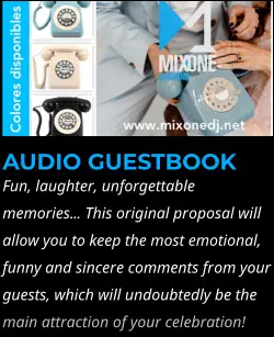 AUDIO GUESTBOOK Fun, laughter, unforgettable memories... This original proposal will allow you to keep the most emotional, funny and sincere comments from your guests, which will undoubtedly be the main attraction of your celebration!